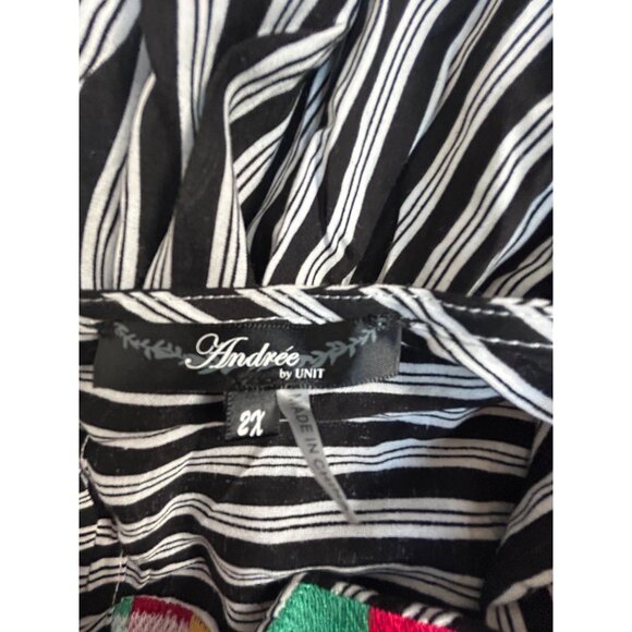 Andrée By Unit Womens Ivonca Striped Top With Color Block Embroidery 2X Black - Picture 3 of 8